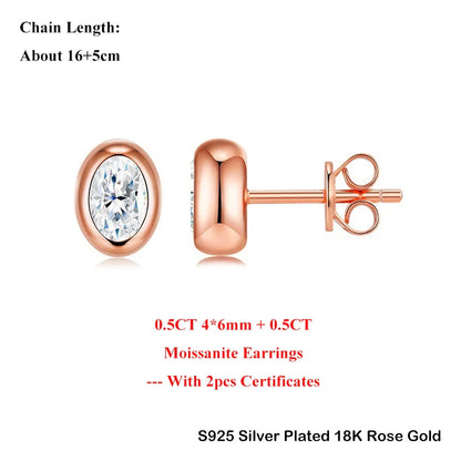 Oval Round Bezel 0.5CT Moissanite Stud Earrings for Women 925 Silver Plated 18k Pass Diamond Test Bubble Ear Jewelry Gift