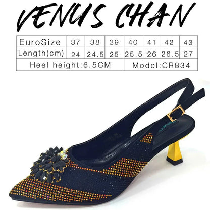 Italian Design Rhinestone Luxury Wine Colour Pointed Toe Shoe & Bag Set Women's High Heels for Parties