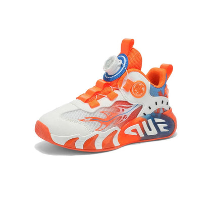 Rotary Buckle Children's Sports Shoes Fashion Orange Sports Shoes For Boys Girls Non-slip Platform Casual Sneakers Kids Trainers