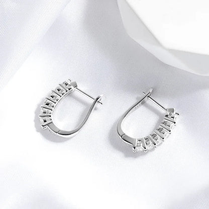 1.2ct Halo Moissanite Hoop Earrings for Women 925 Sterling Silver Straight Row Ear Buckles Wedding Small Ear Studs Gift