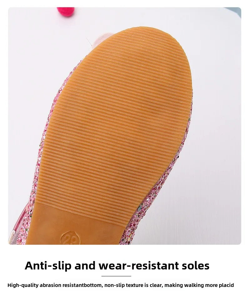 Frozen Girls Princess Shoes Spring and Autumn Flat Paillette Shoes Children's Soft Sole Baby Casual Shoe Party Shoes