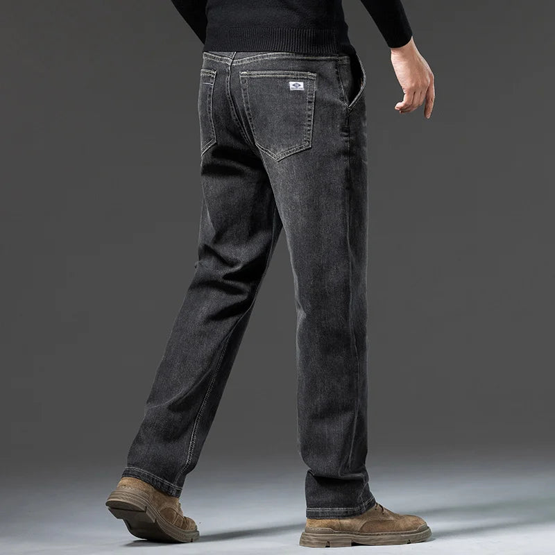 New Men's Light Business Micro Stretch Straight Fit Denim Pants Vintage Distressed All Season Wearable Long Pants