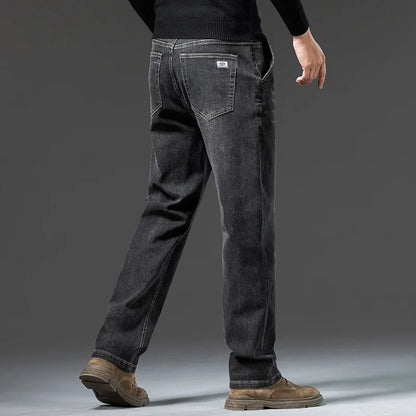 New Men's Light Business Micro Stretch Straight Fit Denim Pants Vintage Distressed All Season Wearable Long Pants
