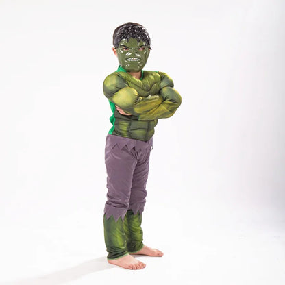 3-12Y Kids Superhero Costume Hulk Jumpsuit Halloween Mask Party with Gloves Cosplay Suit for Boys Girls Holiday Celebration