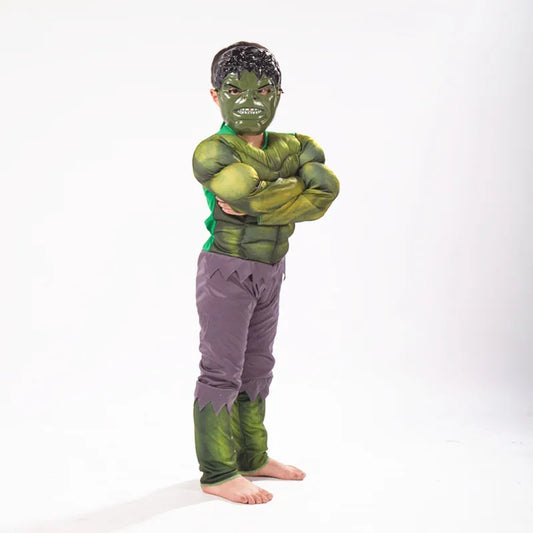 3-12Y Kids Superhero Costume Hulk Jumpsuit Halloween Mask Party with Gloves Cosplay Suit for Boys Girls Holiday Celebration