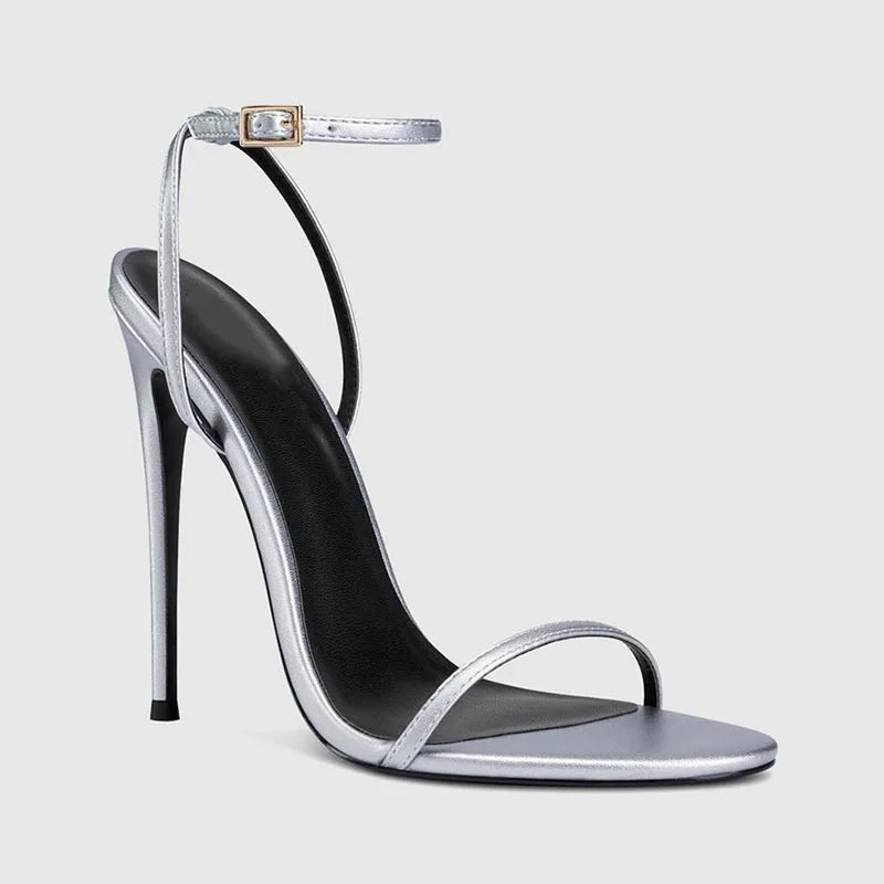New Red High Heel Sandals with Women's Thin Heel, Metal Leather Strap, Black Sexy, Open toed Style, Foot Ring33-46