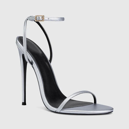 New Red High Heel Sandals with Women's Thin Heel, Metal Leather Strap, Black Sexy, Open toed Style, Foot Ring33-46