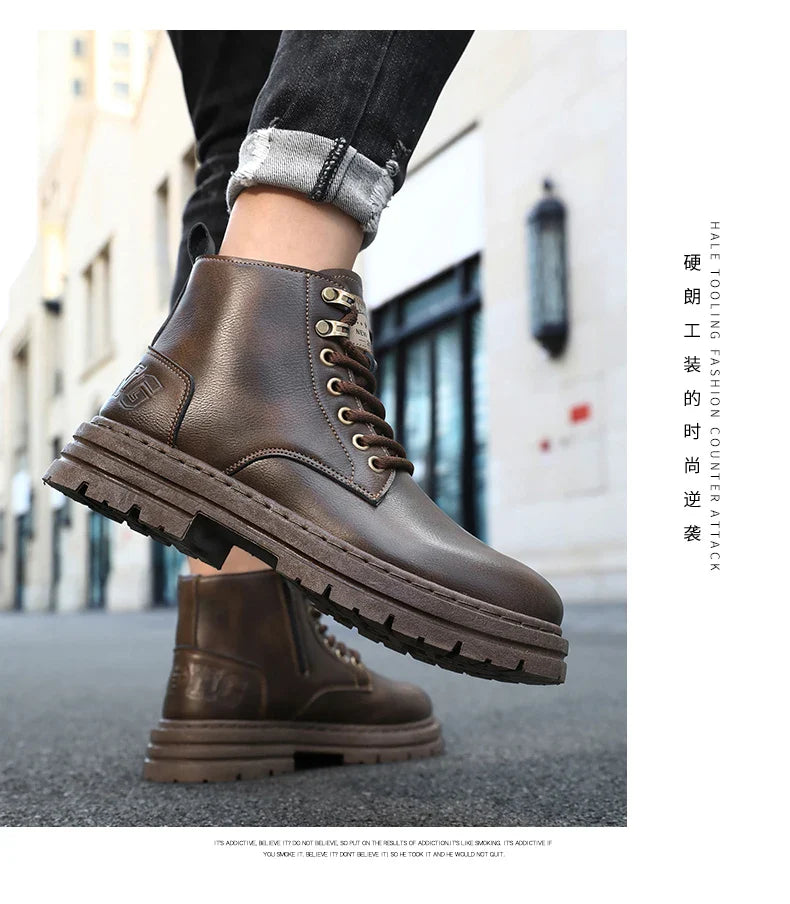 Men's boots four seasons soft-sole non-slip casual boots fashion outdoor work boots high boots classic Joker youth leather boots
