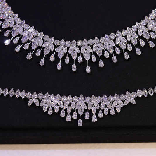 Sparkling Bridal Necklace Luxury Full Zircon Jewelry Sets For Women Party, Luxury Dubai Nigeria Wedding Bridesmaids Accessories