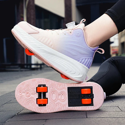 New Glow-in-the-dark Rotary Roller Skates Girls Invisible Four-wheel Retractable Walk-on Shoes Boy for Students Sizes 29-41