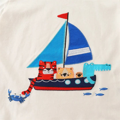 Jumping Meters Summer Outfits For Kids Wear Boats Embroidery Hot Selling Baby Clothing Sets Boys Girls Cotton Tees + Shorts Sets