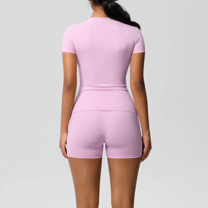 Workout Sportswear 2Pcs Piece Female Yoga Shirt Push Up Workout Clothes Women Outdoors Sport  High Waist  Fitness Sport Shorts