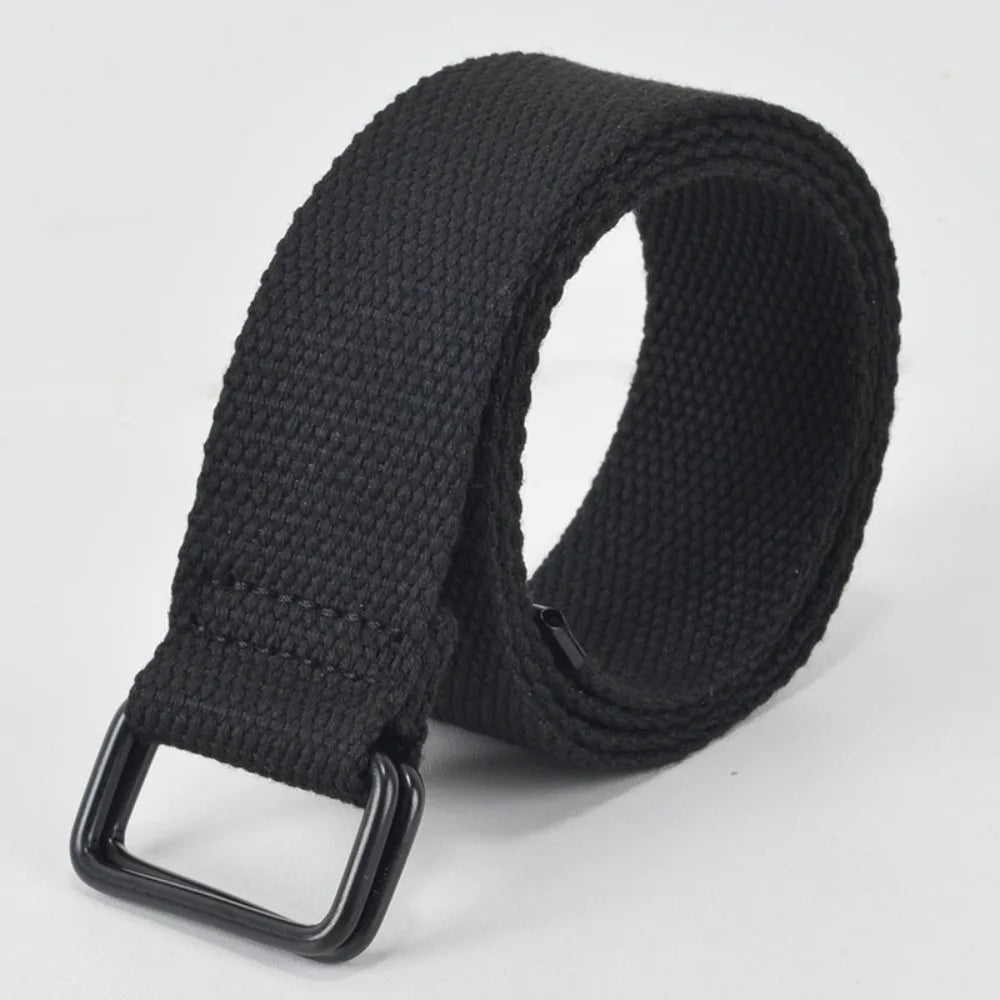 Fashion Free Punch Canvas Belt Cotton Canvas Cloth Fabric Buckle Belt Double Ring Buckle Best Canvas Belts Men's