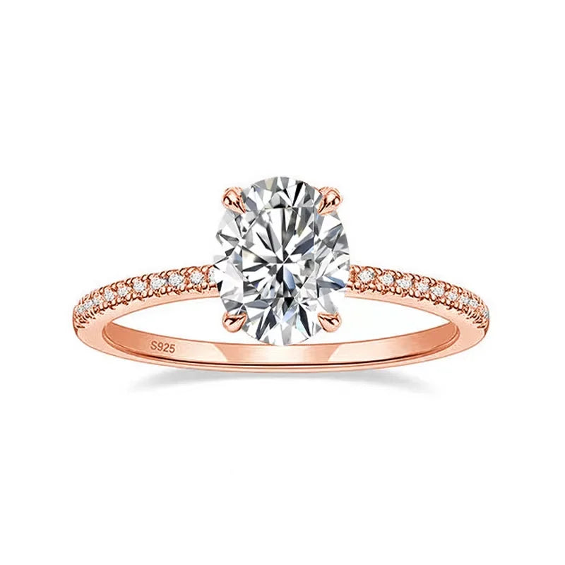 Oval Cut Moissanite Ring S925 Sterling Sliver Plated 18k White Gold Wedding Engagement Rings For Women