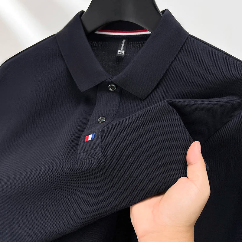 High end brand men's polo shirt long sleeved luxury fashion embroidered craft top 100% cotton 2024 Spring and Autumn new T-shirt