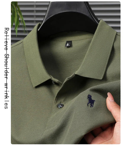 High end 100% cotton men's short sleeve solid color polo shirt light luxury brand embroidered business casual summer New T-shirt