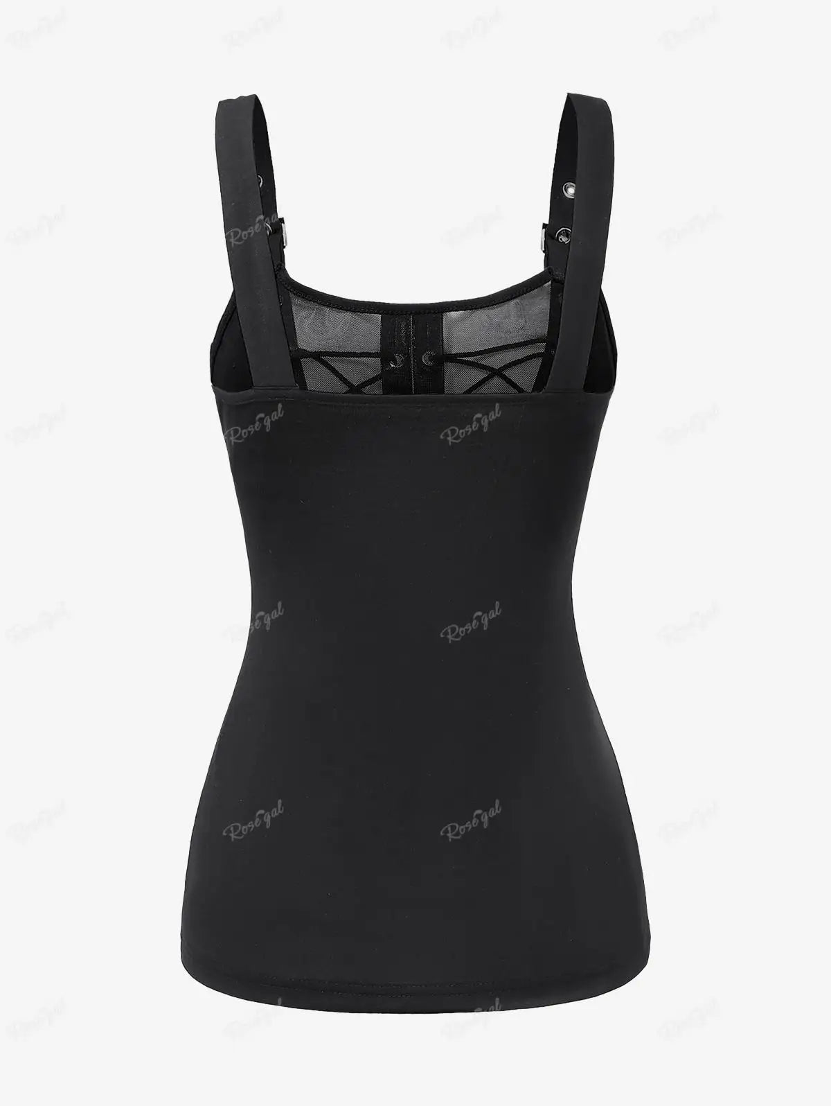 Plus Size Women's Tops Gothic Mesh Lace Up Buckle Grommet Tank 2026 new Spring,Summer Black Backless Standard Vest