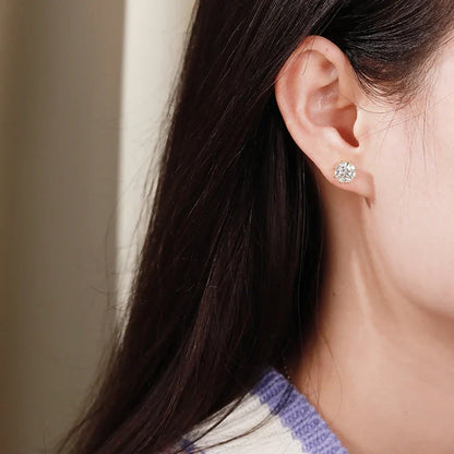 2ct Round Cut D Color Moissanite Earring Studs for Women 100% 925 Sterling Silver Lab Diamond Ear Stud White Gold Plated