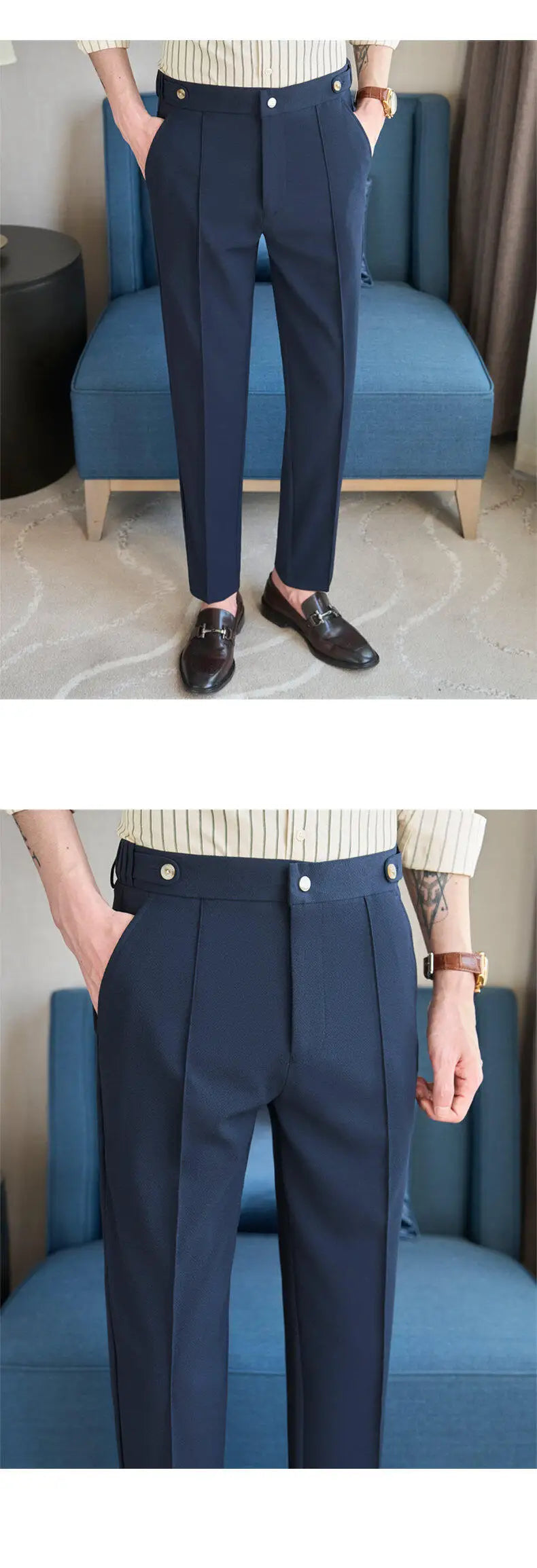 Men's Classic Black Dress Pants with Double Button Waistband, Perfect for Formal and Business Occasions Adjustable Waist.28-38
