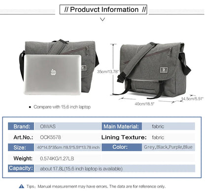 15 Inch Laptop Men Messenger Bag Fashion Travel Sling Shoulder Bag Men's Canvas Briefcase Male Crossbody Pack For Teenages