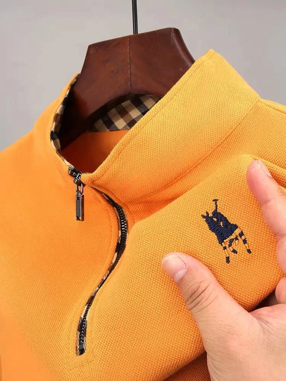 Luxury new Half Zipper Long Sleeve T-shirt 100% Cotton Brand Embroidered Stand Collar Men's Clothing Autumn Casual polo shirt
