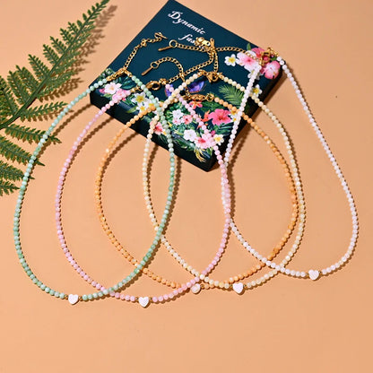 Mother of Pearl Beads Heart Choker Fashion Dyed Natural Shell Necklace for Women Stainless Steel Collares Femme