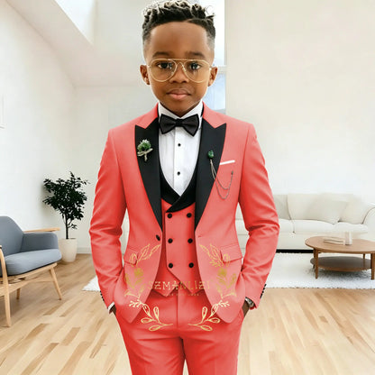 Pink Peaked Lapel Boy Formal Suits Dinner Tuxedos Boys Groomsmen Kids For Wedding Party Prom Suit Wear Ensembles De Blazers