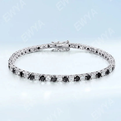 GRA Certified Real 3/4/5/6.5MM Black White Full Moissanite Tennis Bracelet for Men Women Original 925 Silver Link Bracelets