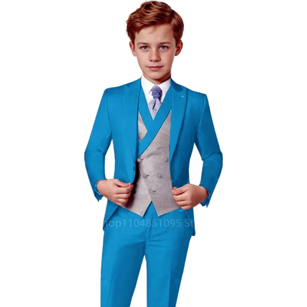 Elegant Orange Boy's Suit Set for Wedding 3 Pieces Suit Set Groom Tuxedo Sets Blazer Vest Pants Kids Guest Tuxedo Piano Suit