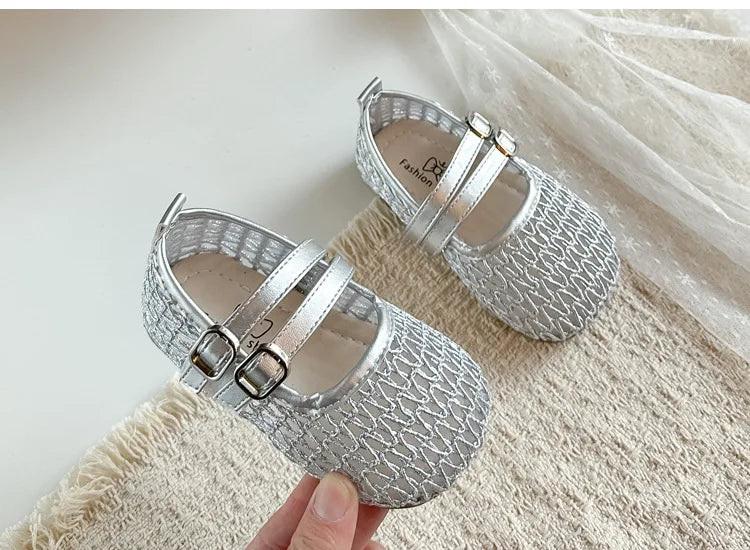 Girls Mesh Sandals Soild Color Versatile Kids Flat Shoes Double Hook&loop 2026 Summer New Children Princess Shoes Korean Style