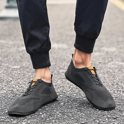 Sapatos Masculinos de Verão em Malha, Sapatilhas Planas para Uso Exterior, Sapatos de Caminhada de Alta Qualidade, Confortáveis, com Cadarço, Respiráveis, Antiderrapantes, Casuais