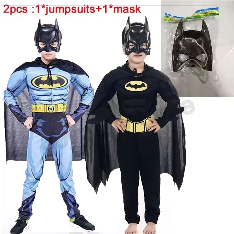Kids Boy Bat Cosplay Jumpsuit Hero Costume Suit with Cape Mask Men Superhero Wayne Cosplay High Quality Halloween Carnival Party