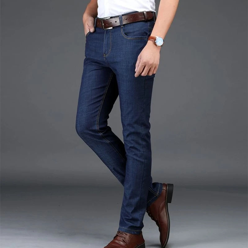 Men's Classic Straight Men's Jeans Fitted Comfortable Elastic Business Casual Denim Pants Korean Fashion  Autumn Casual Trousers