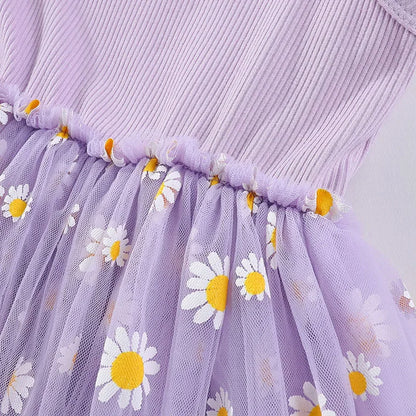 Korean Style Girls' Summer Dress 0-4Y Cute Baby Children's Little Daisy Suspender Mesh Dress Kid's Clothing