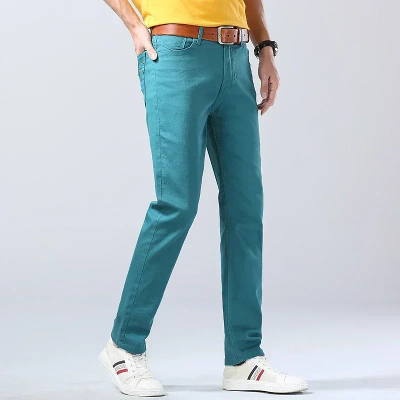 Autumn Jeans Men's New Brand Clothing Fashion Stretch Denim Pants Straight Trousers Male Red Lake Blue Yellow Trousers