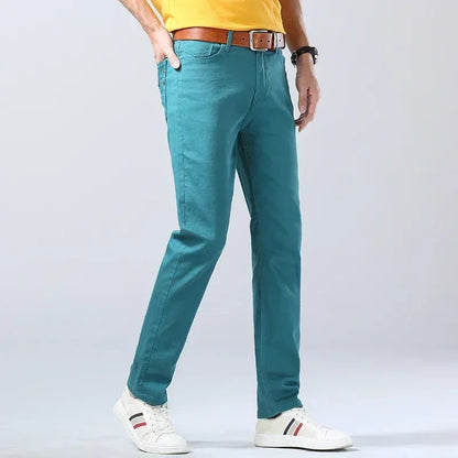 Autumn Jeans Men's New Brand Clothing Fashion Stretch Denim Pants Straight Trousers Male Red Lake Blue Yellow Trousers