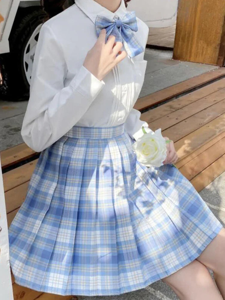 Plaid Women Pleated Skirt Bow Knot Summer High Waist Preppy Girls Dance Mini Skirt Cute A Line Harajuku Sexy Japan Faldas
