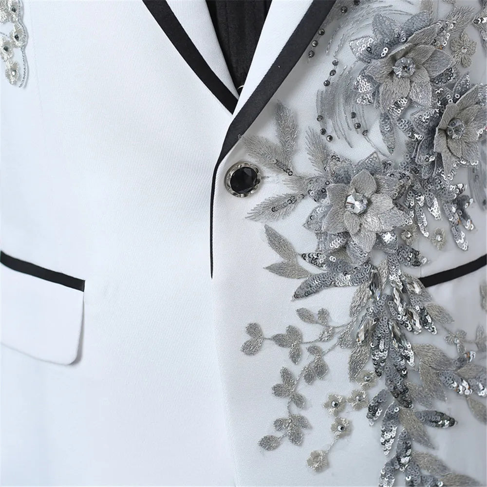 Elegant Appliqued Two-piece Men's Suit for Wedding Banquet Host Dance Prom Christmas Costume Men Blazer Chinese Style