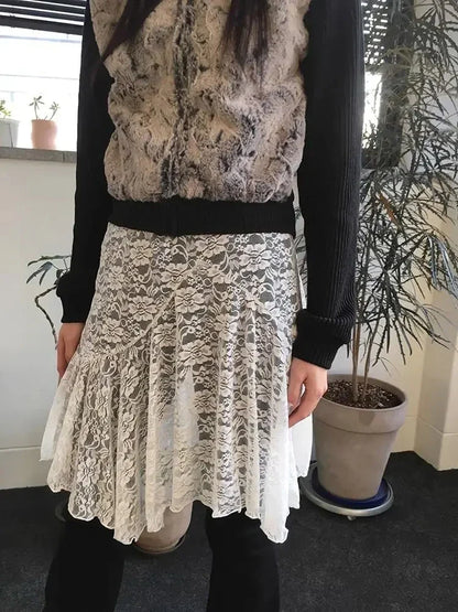 Japanese Vintage Jacquard Lace Skirt Pants Women High Waist Layered Skirt Y2k Asymmetrical Skirt 2025 Spring Clothing