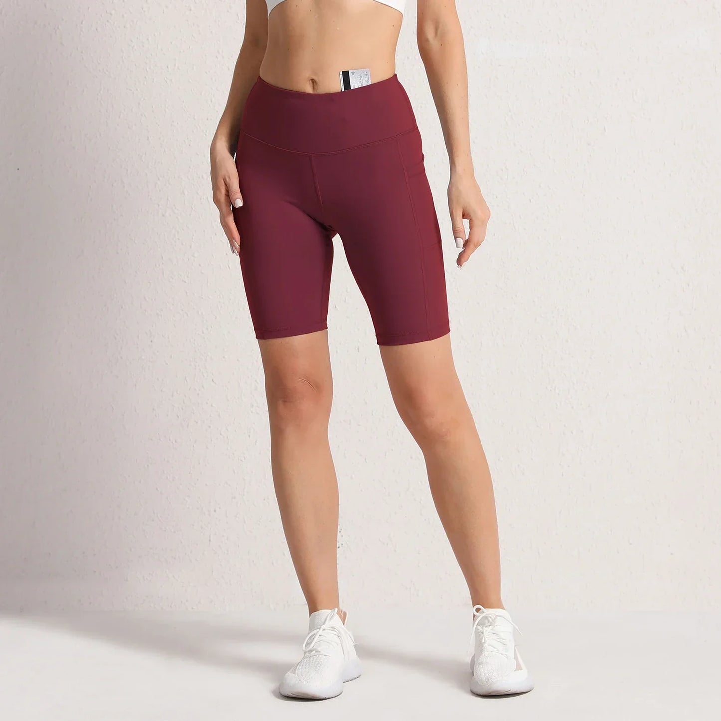 Women Yoga Shorts with 3 Pockets Seamless Gym Fitness Tights Elastic Cycling Shorts Female Solid Color Leggings