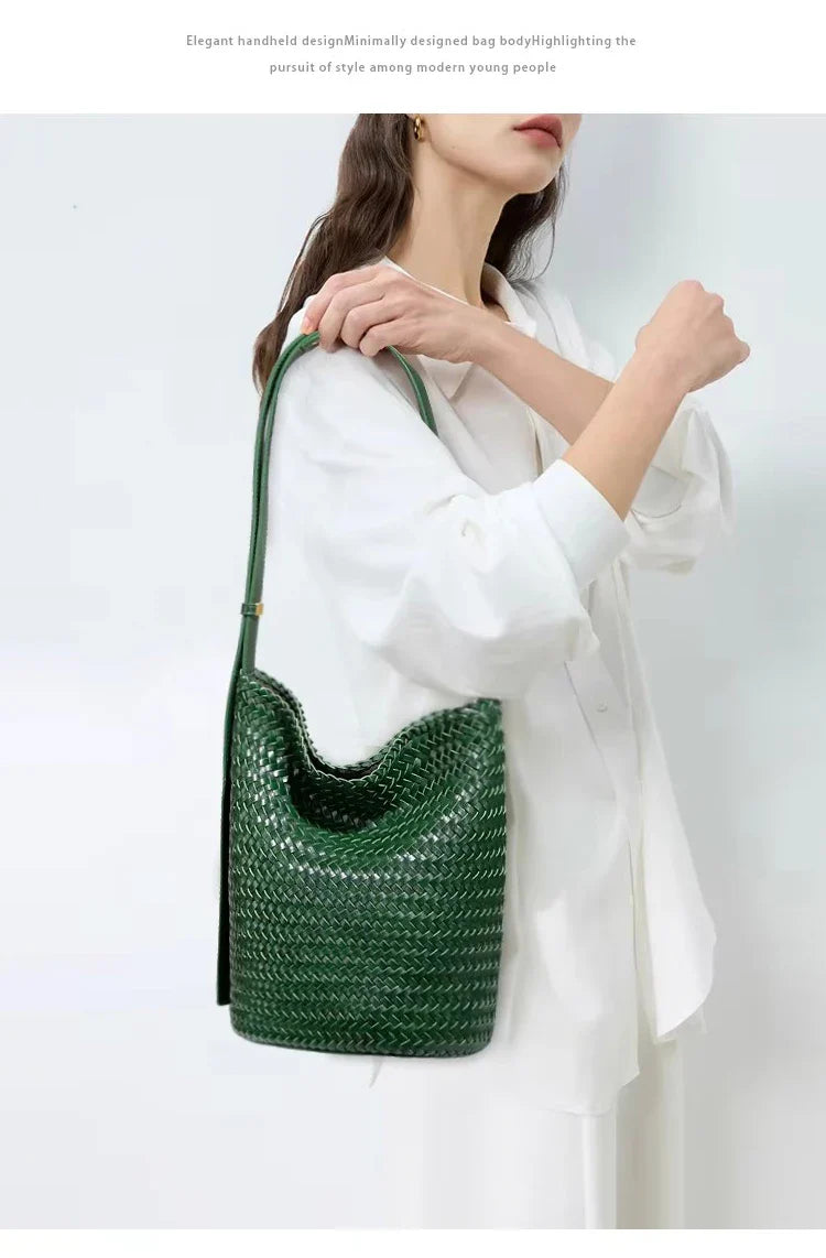 luxury woman handbagNew high end Hand-woven genuine leather women's bag large capacity shoulder tote bag underarm bag bucket bag
