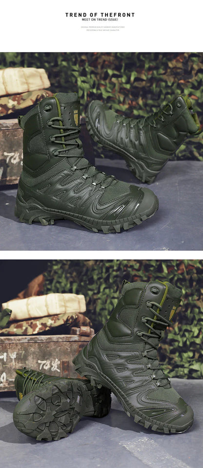 Men's trend high-top outdoor boots four seasons non-slip comfortable hiking boots professional protective tactics training boots