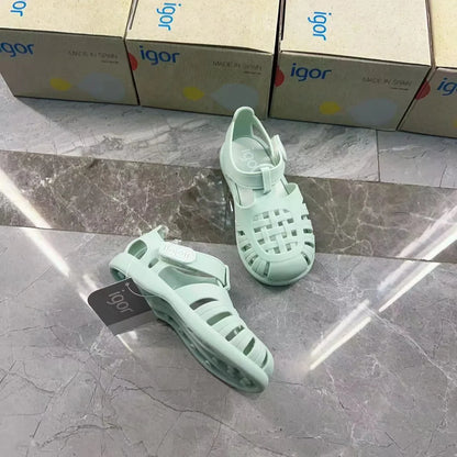 Boys Girls' Solid Color Casual Baotou Roman Sandals Baby Kids Jelly Beach Shoes Children's Soft Sole Non-slip Sandals SO125