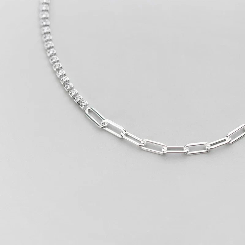 Stackable Zirconia Geometric Oval Interlock Genuine 925 Sterling Silver Asymmetry Bracelet Bangle for Women Fine Jewelry
