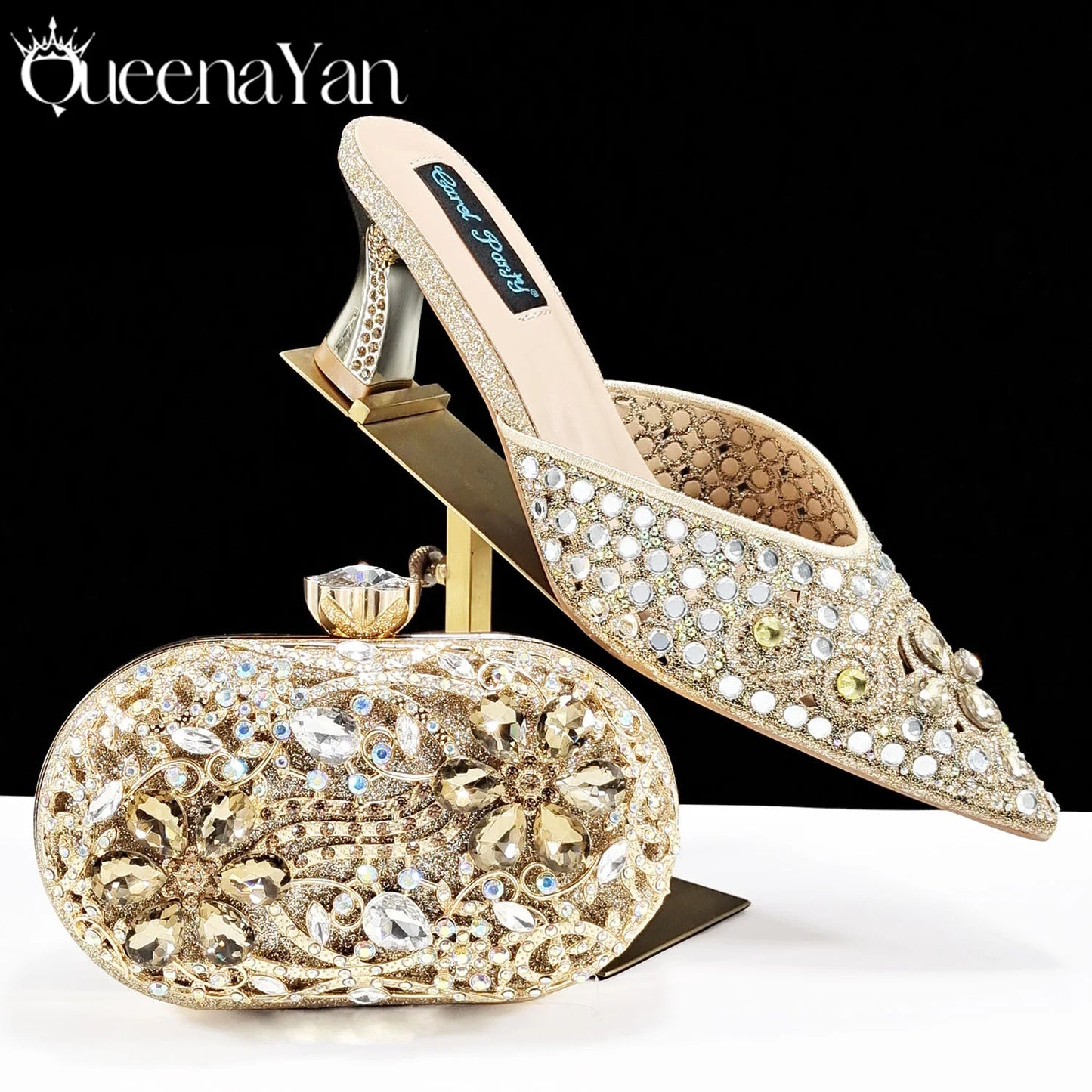 BLUE Rhinestone-encrusted Sex Ladies Shoes / MATCHING  SPARKING MINI BAG (SPECIAL COLLECTION)