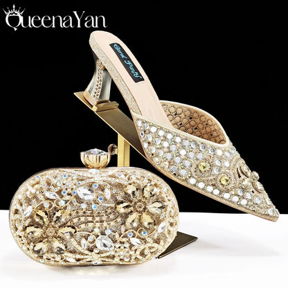 BLUE Rhinestone-encrusted Sex Ladies Shoes / MATCHING  SPARKING MINI BAG (SPECIAL COLLECTION)
