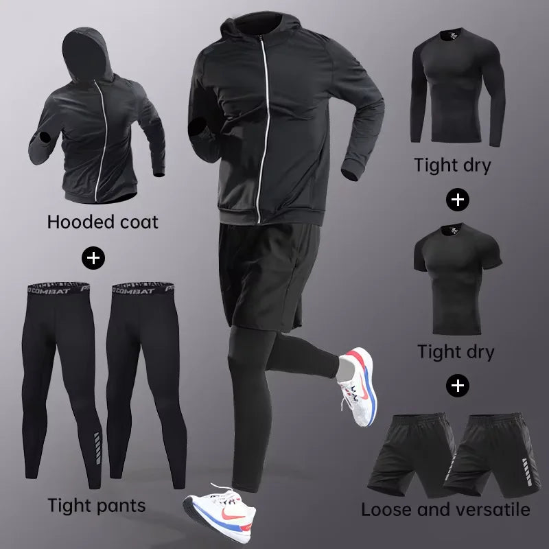 Sports suit men's running gym clothes autumn and winter quick drying clothes tight fitting equipment