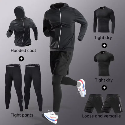 Sports suit men's running gym clothes autumn and winter quick drying clothes tight fitting equipment