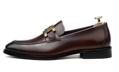 Metal Buckle Leather Shoes For Men Luxury Slip-on Genuine Leather Business Formal Shoes Groom Wedding Shoes