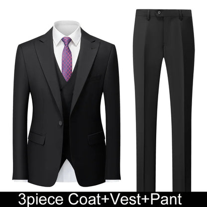 Men Suits Turn Down Collar Blazer Male Double-breasted Vest Straight-leg Pant Man Solid Business Wedding 3-piece Set